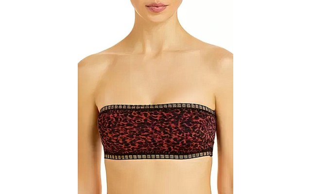 Platinum inspired by Solange Ferrarini Printed Crochet Bandeau Bikini Top, Red, Red, Large