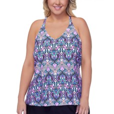 Plus Size Racerback Underwire Tankini Top, Multi, 18W