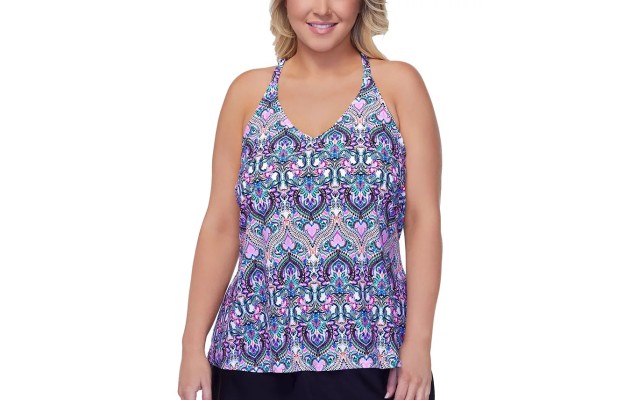 Plus Size Racerback Underwire Tankini Top, Multi, 18W
