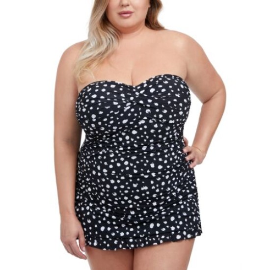 Plus Size Dotti Printed Swimdress Women’s Swimsuit, Black, 20W