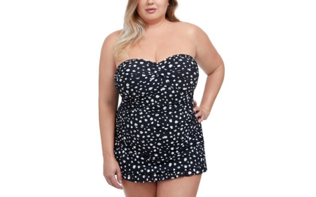  Plus Size Dotti Printed Swimdress Women’s Swimsuit, Black, 20W