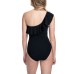 Profile by  Tutti Frutti Ruffled One-Shoulder Tummy Control One-Piece Swim,Black, 16