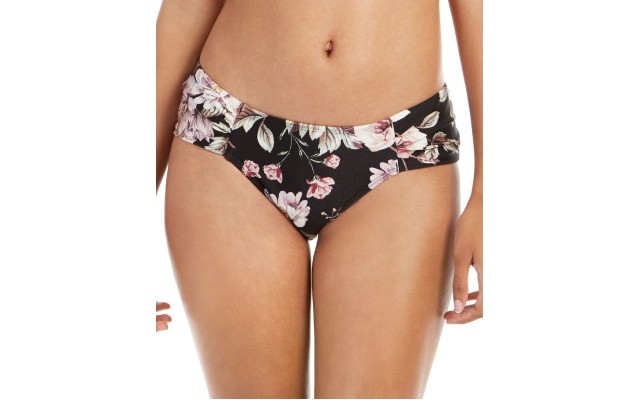  Cherry Blossom Floral Printed Ruched-Side Bikini Bottoms, Medium, Multicolor