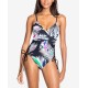  Side-Laced One-Piece Swimsuit, Black/Multi,Small