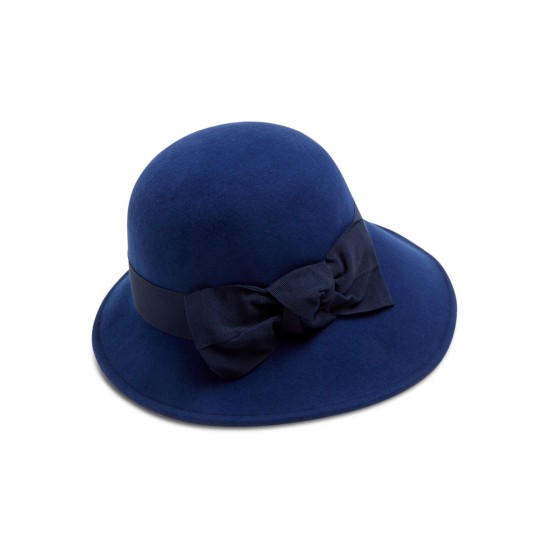  Medium Wool Felt Cloche Bow Hat, Navy