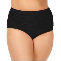 Raisins Curve Ruched Costa Tummy Control High-Waist Bikini Bottoms, 20W, Black