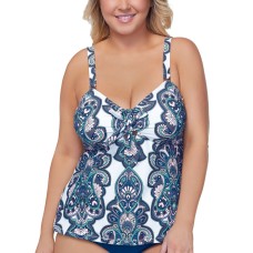 Raisins Curve Trendy Plus Size Golden Hour Zanzibar Printed Tankini Top, 18W, Multicolor