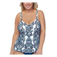 Raisins Curve Trendy Plus Size Golden Hour Zanzibar Printed Tankini Top, Blue,14W