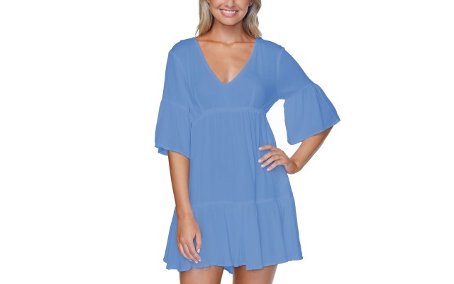 Juniors Solid Tavarua Dress Cover-Up, Blue, XL