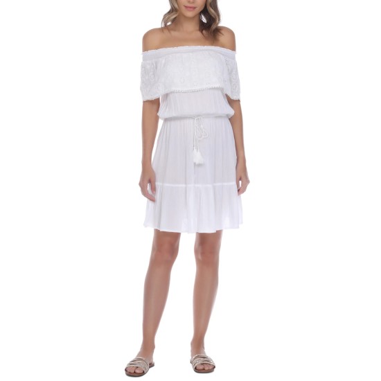 Raviya Crochet Off-The-Shoulder Cover-Up Dress Women’s Swimsuit, White, XLarge