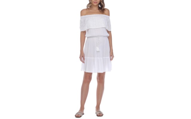 Raviya Crochet Off-The-Shoulder Cover-Up Dress Women’s Swimsuit, White, XLarge