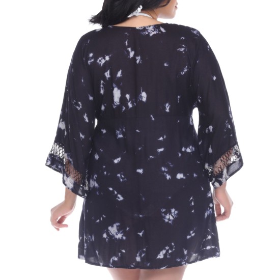  Plus Size Crochet-Trim Cover-Up Dress Women’s Swimsuit, Black, Size-0X