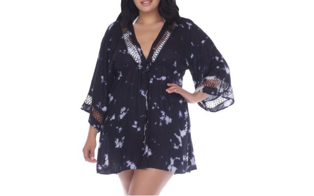  Plus Size Crochet-Trim Cover-Up Dress Women’s Swimsuit, Black, Size-0X