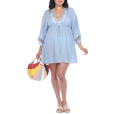 Raviya Plus Size Crochet-Trim Cover-Up Dress Women’s Swimsuit, Chambray Blue, 1X