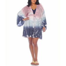 Raviya Plus Size Tie-Dye Caftan Swim Cover Up, 3X, Multicolor