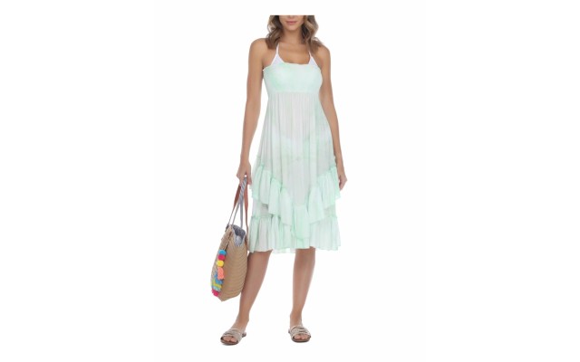  Ruffled Strapless Cover-Up Dress Women’s Swimsuit,  Green, Small