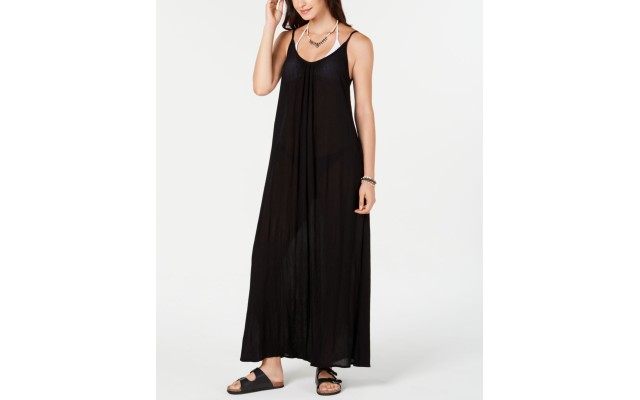  Sleeveless Cover-Up Maxi Dress Women’s Swimsuit, Black, L