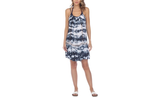  Sleeveless Tie-Dye Crochet Cover-Up Dress Women Swimsuit, Navy, Navy, Small