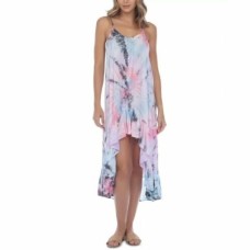 Raviya Tie-Dye Crochet-Trim High-Low Cover-Up Dress Women’s Swimsuit, Pastel-Pink, Large