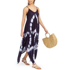 Raviya Tie-Dye Handkerchief-Hem Cover-Up Dress, Large, Navy