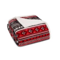 Revman Industries Eddie Bauer Classic Fair Isle Ultra Soft Plush Fleece Reversible Full/Queen Blanket, 90×90, Gray/Red