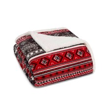 Revman Industries Eddie Bauer Classic Fair Isle Ultra Soft Plush Fleece Reversible Full/Queen Blanket, 90×90, Gray/Red