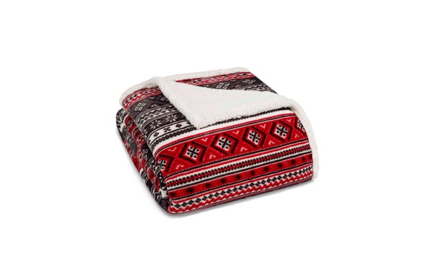 Revman Industries Eddie Bauer Classic Fair Isle Ultra Soft Plush Fleece Reversible Full/Queen Blanket, 90×90, Gray/Red