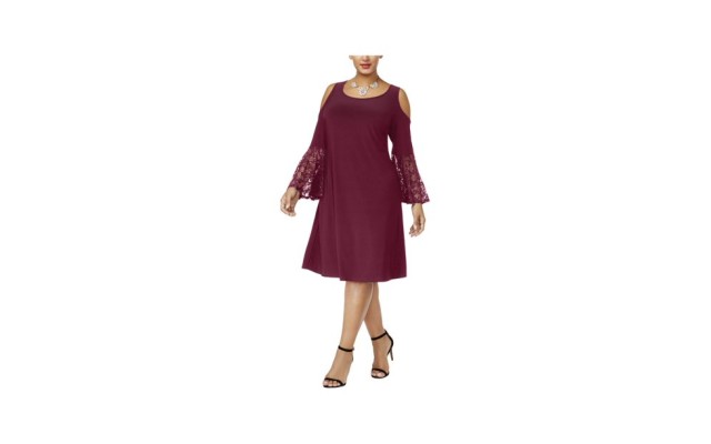 R&M Richards Womens Plus Cold Shoulder Lace Party Dress, Red 22W