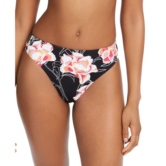  Juniors’ Floral-Print High-Leg Bikini Bottoms, Large, Multicolor