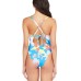  Juniors’ She Just Shines Floral One-Piece Swimsuit, Large, Blue