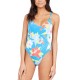  Juniors’ She Just Shines Floral One-Piece Swimsuit, Large, Blue