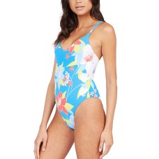 Roxy Juniors’ She Just Shines Floral One-Piece Swimsuit, Medium, Blue