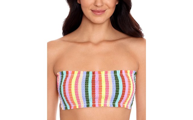  Cabana Smocked Bandeau Bikini Top, Multi, X-Small