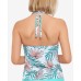  Calm Palm Printed Halter Tankini Top, Blue, L