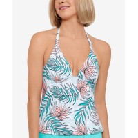 Salt + Cove Calm Palm Printed Halter Tankini Top, Blue, L