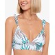 Salt Cove Calm Palm Printed Ruffled Bikini Top, Blue Tropical,  Small