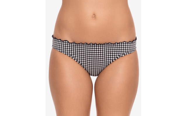 Gingham Ruffled Hipster Bikini Bottoms, Medium, Black
