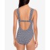  Gingham Sash Cut-Out One-Piece Swimsuit, Black/White, Small
