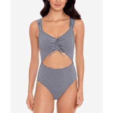 Salt + Cove Gingham Sash Cut-Out One-Piece Swimsuit, Black/White, Small