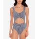  Gingham Sash Cut-Out One-Piece Swimsuit, Black/White, Small
