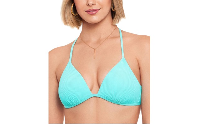  Juniors' Crinkle Texture Push-Up Bikini Top, Light Blue, Light Blue, XL