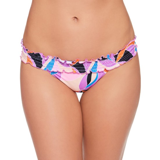  Juniors’ Kaleidescope Smocked Bikini Bottoms, Large, Multicolor