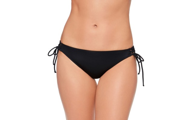  Juniors’ Lace-Up Hipster Bikini Bottoms, Medium, Black