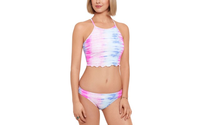  Juniors Lace-Up-Back High-Neck Swim Top, Medium, Multicolor