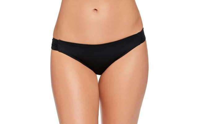  Juniors’ Solid Side-Tab Hipster Bikini Bottoms, Black, Medium