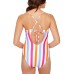  Juniors’ Striped Side-Lace One-Piece Swimsuit,Multi Stripe, Small
