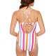  Juniors’ Striped Side-Lace One-Piece Swimsuit,Multi Stripe, Small