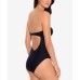  Knot Front One-Piece Swimsuit, Black, S