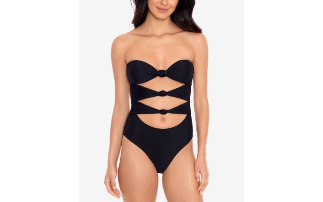  Knot Front One-Piece Swimsuit, Black, S
