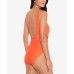  Laced Grommet One-Piece Swimsuit, Orange, Large